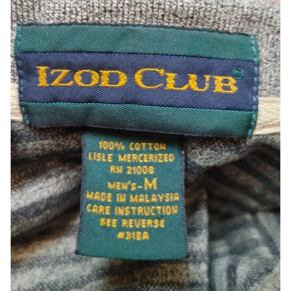 IZOD CLUB Mens M PGA West Embroidered Brown Striped Golf Polo Short Sleeve Shirt - Picture 3 of 4